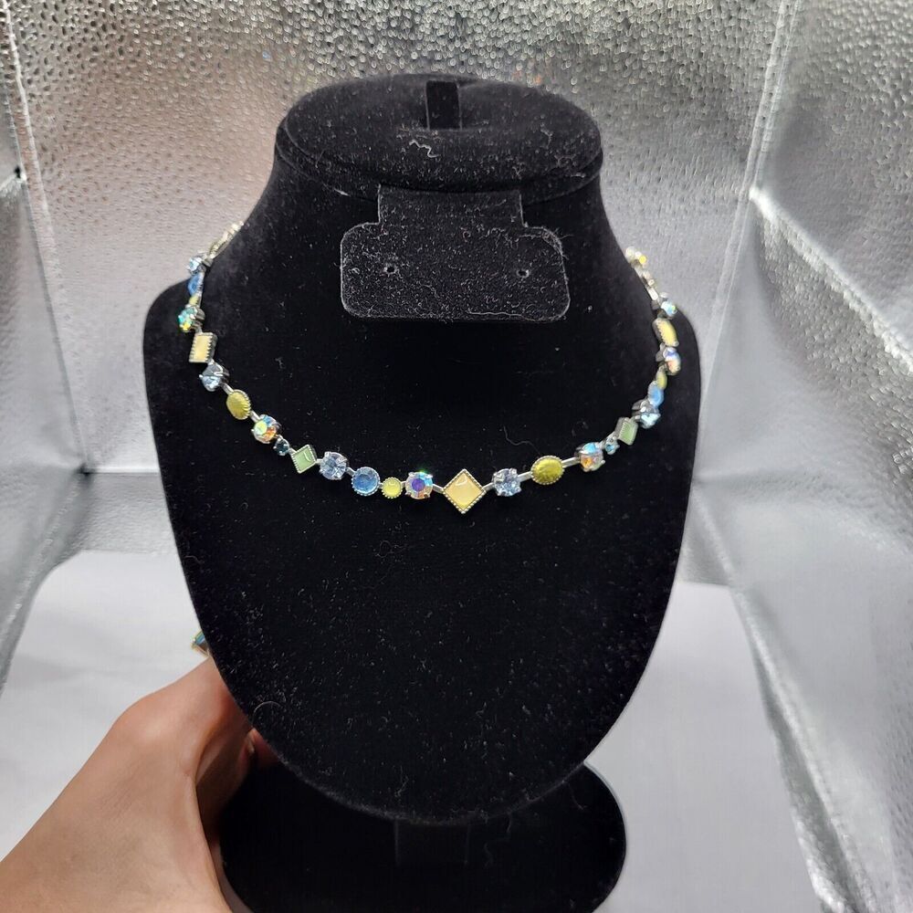 Fairycore Lia Sophia Prong Set AB Crystal, Pastel Stone Choker Collar Necklace